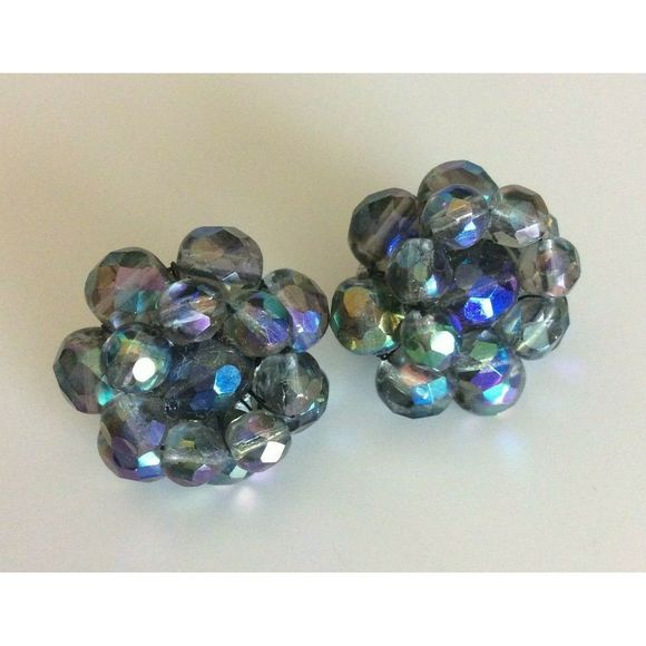Vogue Jewelry - Vogue Silver Faceted Bead Cluster Clip On Earrings